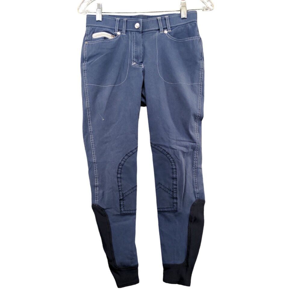 Euro Star Women's Equestrian Breeches Pants Blue S 5-Pocket Zip Fly Tapered Leg